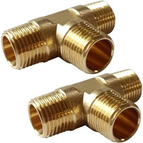 2PCS Brass Tee Pipe Fitting 1/2" NPT Male x 1/2" NPT Male x 1/2" NPT Female for Water/Oil/Gas