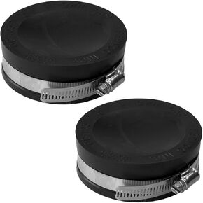 Fernco QC-103 2 Pack 3-in. Qwik Cap Flexible PVC Pipe Cap with Stainless Steel Clamps, Black