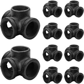 1" Black Pipe Fittings 4-Way Side Outlet Tee - Home Expert 4 Pack Malleable Cast Iron Threaded Pipe Fittings for Industrial Pipe Shelves Bracket, Vintage Industrial Pipe Furniture