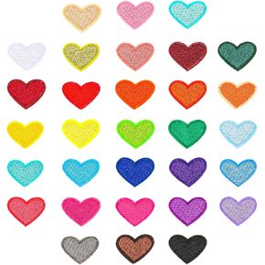 Bremorou Heart Iron-On Patches, 62 Pcs Mini Heart Iron-On Decal Colorful Patch Appliques for Clothes, Dress, Hat, Jeans, DIY Backpack, Shoes