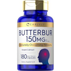 Carlyle Butterbur 150 mg | 180 Capsules | Potent Extract | Neurological Support Supplement | Non-GMO, Gluten Free, PA Free
