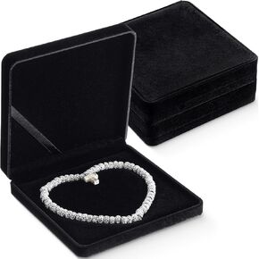 Tioncy 2 Pcs Velvet Jewelry Set Box 7.5 x 7.5 x 1.6 Inch Pearl Necklace Gift Box Empty Jewelry Box Black Jewelry Storage Holder Display Case with Heart Shape Groove for Wedding Anniversary Travel