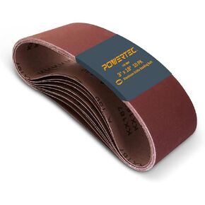 POWERTEC 110801 3 x 18 Inch Sanding Belts, 2 Each of 40/60/80/100/120 Grits, 10PK, Aluminum Oxide Belt Sander Sanding Belt Assortment for Portable Belt Sander, Wood & Paint Sanding, Metal Polishing