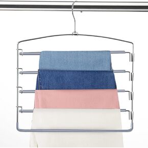 FeeraHozer Pants Hangers Non Slip 3 Pack Space Saving Hangers Multi-Layer Swing Arm Pants Hanger Stainless Steel Space Saver Hangers Closet Storage Organizer for Jeans Trouser Slack Clothes (Black)