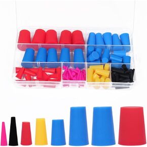 60PCS Silicone Tapered Plugs 8 Sizes 1/16"-5/8" High-Temperature Silicone Rubber Stoppers High Temp Rubber Bungs Stoppers Kit for Painting Protection, Hole Plugs, Painting, Coating
