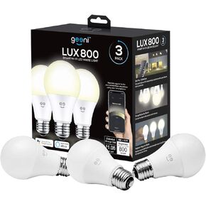 Geeni A19 (3 Pack) White LED Smart Light Bulbs, Dimmable, Works with Alexa and Google Home, Requires 2.4GHz Wifi