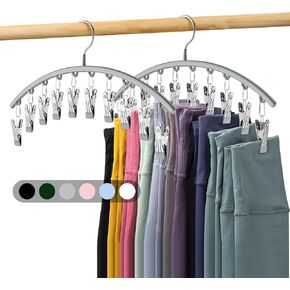 Legging Organizer for Closet, Metal Yoga Pants Hanger w/Rubber Coated 2 Pack w/10 Clips Hold 20 Leggings, Hangers Space Saving Hanging Closet Organizer for Closet Organizers and Storage-Grey
