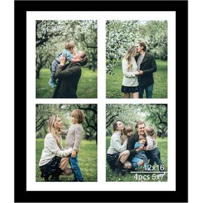 12x16 Picture Frame, 5x7 Collage Picture Frame, Display 4 Pcs 5x7 Photos or 12x16 Picture, Four Opening 5x7 Collage Frame for Wall Hanging, Lightweight 5 x 7 Multi Picture Frame, Black in Kuwait