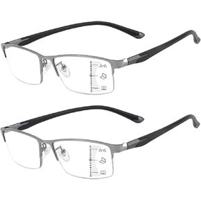 2 Pack Multifocus Progressive Reading Glasses for Men Blue Light Blocking No line TR90 Multifocal Glasses Clear Top