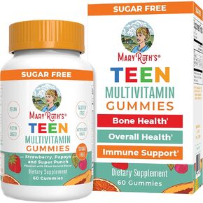 MaryRuth's Multivitamin for Teens | Sugar Free | Vitamin Gummy for Ages 13+ | Vitamin C | D and E | B | Biotin | Zinc for Immune Support | Energy | Skin and Hair | 60 Count