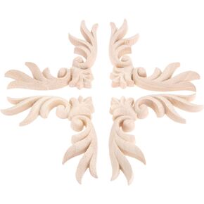 MUXSAM Vintage Wood Carved Appliques, 4Pcs Unpainted Wooden Carving Onlays Decals Set for Wall Ceilings Cabinet Cupboard Dresser Mirror Table Mantel TV Stand Stairs Refurbish, 10x10cm/3.94"x3.94"