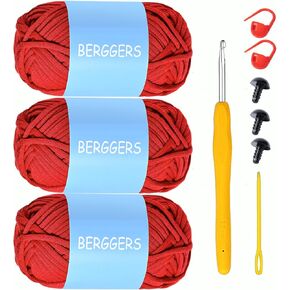 Berggers Soft Amigurumi Yarn for Crocheting with Easy-to-See Stitches Chunky Yarn Bulk, Knitting & Crochet Supplies for Beginner to Crochet Amigurumi and Others(3x50g)-White Yarn