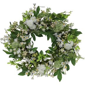 Puleo International 24" Artificial Daisy Spring Mixed Flower Wreath, White,Green, (305-DW0622-24)