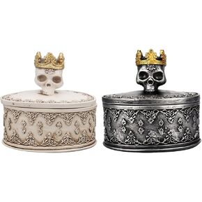 Skull Jewelry Holder, Skull Storage Box, Skull Jewelry Box for Men, Women's Gift Small Decoration Men's Antique Jewelry Souvenir Gift Box Home Decoration (2 Pcs Black, White)