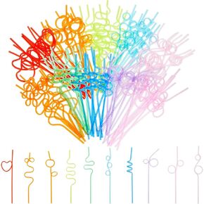 100 Pack Loopy Crazy Plastic Straws for Kid's Birthday Party, Classroom Celebration