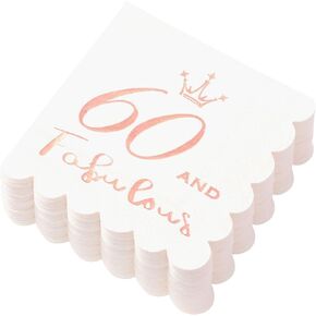 60 and Fabulous Cocktail Napkins Rose Gold - 60th Birthday Decorations for Women, Folded 5x5 Inches Disposable Party Napkins 3-Ply Paper Beverage Napkins, 60th Birthday Napkins, Wedding Anniversary