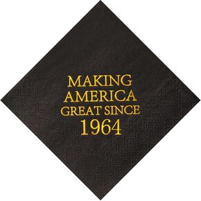 Crisky 60th Birthday Disposable Napkins Black and Gold Dessert Beverage Cocktail Cake Napkins 60th Birthday Decoration Party Supplies for Man Making Great Since 1964, 50 Pack 4.9"x4.9" Folded