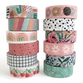 ZYNSHE Washi Tape Set of 12 Rolls of 15 mm Wide Cute Decorative Washi Tape for Journaling, Scrapbook, Washy Crafts, Bullet Journals, Planners, DIY Décor, Gift Wrapping, Craft Supplies (Retro)