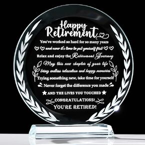 YWHL Retirement Gifts for Women Men Best Happy Retirement Gifts with LED Base Crystal Heart Keepsake Farewell Gift Retirement Plaque Gift Idea for Retired Friends Boss Teacher Coworker Nurse