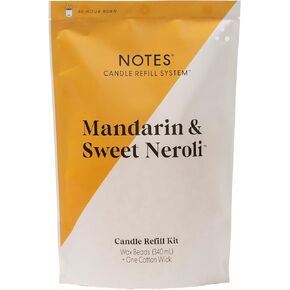 NOTES Sustainable Candle Refill | Non-Toxic Fragrance, Natural Wax Beads (Beeswax, Rice bran and Soy), Cotton Wick and Sustainer - (1) Mandarin & Sweet Neroli