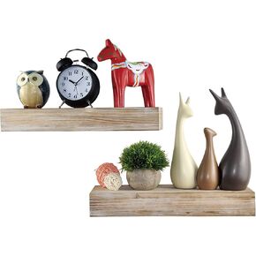 Spiretro Rectangle Floating Shelves Set of 2 - Wood Rustic Grey - Wall-Mounted for Trophy and Photo Frames - Home Décor - Space-Saving in Bathroom, Kitchen - 16.5 inch