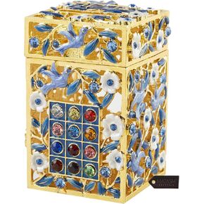Matashi Hand-Painted Enamel Tzedakah Charity Box Keepsake Treasure Box Embellished with Crystals and a Flower Dove Motif Design with Gold Accents, Judaica Home Decor Piggy Bank Gift for Holiday