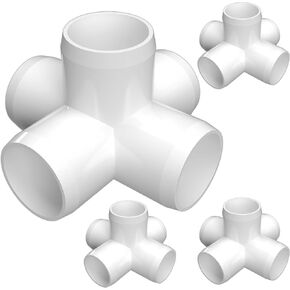 FORMUFIT 1-1/2" 5-Way PVC Cross Furniture Grade Fitting in White, 1.9" Actual ID, (Pack of 4), Made in USA, UV-Resistant, Impact-Proof, Add Internal Structure Support with PVC Pipe - F1125WC-WH-4