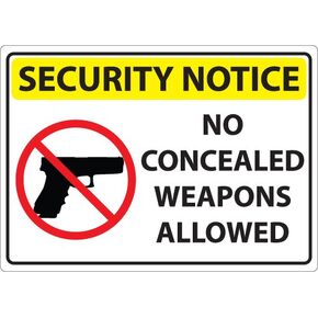Zing Green Products 2818 Recycled Plastic "Security No Concealed Weapons Allowed" Sign, 14" Length, 10" Width, Yellow/Red/Black/White