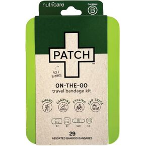 Patch On-The-Go Natural Bamboo Adhesive Bandage Travel Kit for Sensitive Skin, Eco-Friendly Hypoallergenic Bandages, Sensitive Skin Bandages, 29 ct