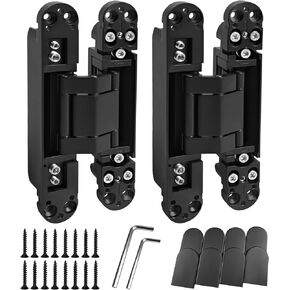 Hidden Door Hinge (7in)-2PC Invisible Door Hinges,3D Adjustable 180 Degree Invisible Hinges,176.5 lb.Load Capacity.(Black, 7 x 2.8 x 1)