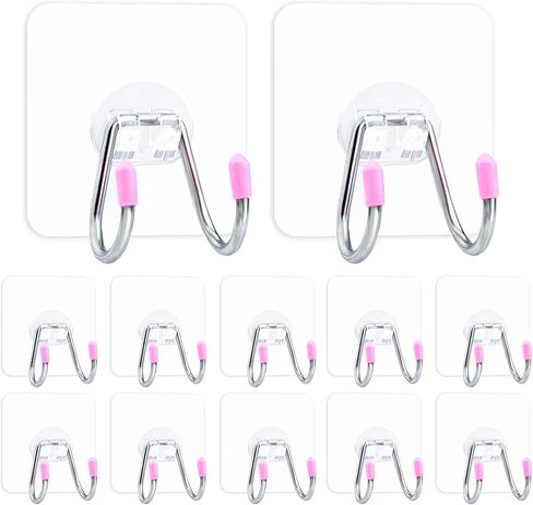 خطافات جدارية لاصقة مزدوجة، 12 عبوة من خطافات لاصقة شديدة التحمل - سعة 13 رطل كحد أقصى، خطافات جدارية غير ملحومة من الفولاذ المقاوم للصدأ للحمام والمطبخ قابلة لإعادة الاستخدام مقاومة للماء والزيت in Kuwait