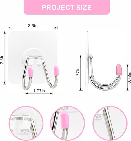 خطافات جدارية لاصقة مزدوجة، 12 عبوة من خطافات لاصقة شديدة التحمل - سعة 13 رطل كحد أقصى، خطافات جدارية غير ملحومة من الفولاذ المقاوم للصدأ للحمام والمطبخ قابلة لإعادة الاستخدام مقاومة للماء والزيت in Kuwait