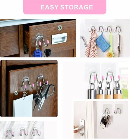 خطافات جدارية لاصقة مزدوجة، 12 عبوة من خطافات لاصقة شديدة التحمل - سعة 13 رطل كحد أقصى، خطافات جدارية غير ملحومة من الفولاذ المقاوم للصدأ للحمام والمطبخ قابلة لإعادة الاستخدام مقاومة للماء والزيت in Kuwait