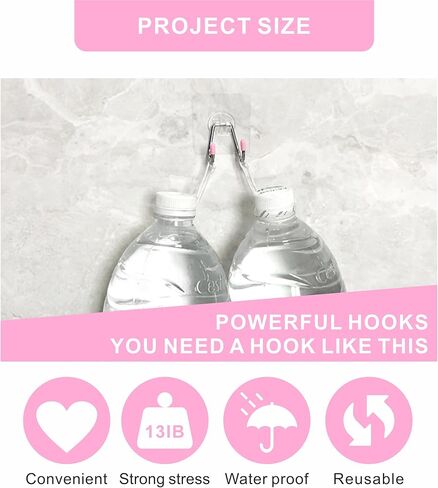 خطافات جدارية لاصقة مزدوجة، 12 عبوة من خطافات لاصقة شديدة التحمل - سعة 13 رطل كحد أقصى، خطافات جدارية غير ملحومة من الفولاذ المقاوم للصدأ للحمام والمطبخ قابلة لإعادة الاستخدام مقاومة للماء والزيت in Kuwait