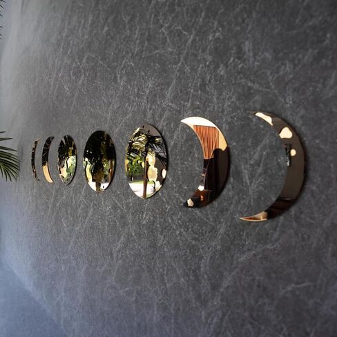 GEVREK– Moon Phase Wall Decor | Moon Phase Mirror, Mirrors for Wall Decor Living Room, Moon Decor, Premium Quality, 7 Pcs, 2 Layers, Boho Wall Decor for Living Room (Gold) in Saudi Arabia