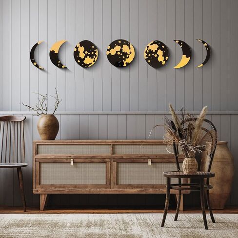 GEVREK– Moon Phase Wall Decor | Moon Phase Mirror, Mirrors for Wall Decor Living Room, Moon Decor, Premium Quality, 7 Pcs, 2 Layers, Boho Wall Decor for Living Room (Gold) in Saudi Arabia