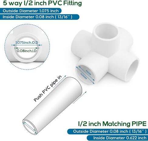 4-Way 1/2 inch PVC Pipe Fitting, 20PCS Elbow Fitting for Build PVC Furniture,Grade SCH40 4-Way PVC Elbow Side Outlet Tees,1/2" PVC Corner Elbow Fitting for Greenhouse Frame Tent Connections in Saudi Arabia