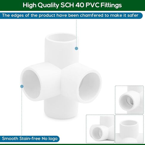 4-Way 1/2 inch PVC Pipe Fitting, 20PCS Elbow Fitting for Build PVC Furniture,Grade SCH40 4-Way PVC Elbow Side Outlet Tees,1/2" PVC Corner Elbow Fitting for Greenhouse Frame Tent Connections in Saudi Arabia