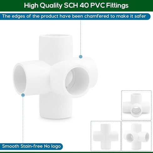 4-Way 1/2 inch PVC Pipe Fitting, 20PCS Elbow Fitting for Build PVC Furniture,Grade SCH40 4-Way PVC Elbow Side Outlet Tees,1/2" PVC Corner Elbow Fitting for Greenhouse Frame Tent Connections in Saudi Arabia