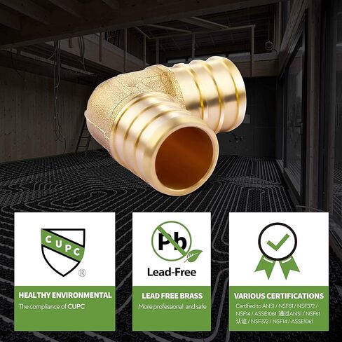 Litorange 3/4 inch PEX 90 Degree Elbow 3/4" (pack of 8) Lead-Free Brass Barb Crimp Pipe Fitting/Fittings in Kuwait