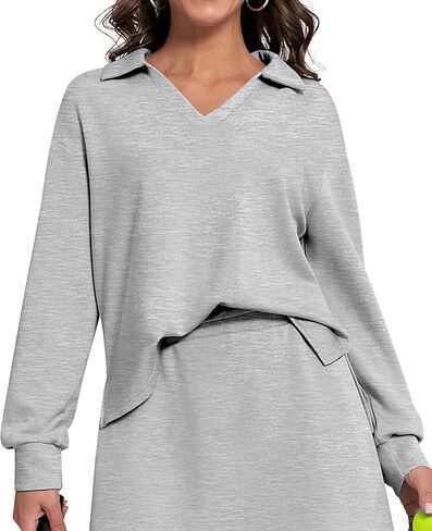 Womens Sweatshirt Casual Long Sleeve Workout Tops V Neck Loose Fit Collared Tunic Sweatshirts Fall Outfits in Saudi Arabia