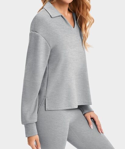 Womens Sweatshirt Casual Long Sleeve Workout Tops V Neck Loose Fit Collared Tunic Sweatshirts Fall Outfits in Saudi Arabia