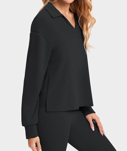 Womens Sweatshirt Casual Long Sleeve Workout Tops V Neck Loose Fit Collared Tunic Sweatshirts Fall Outfits in Saudi Arabia