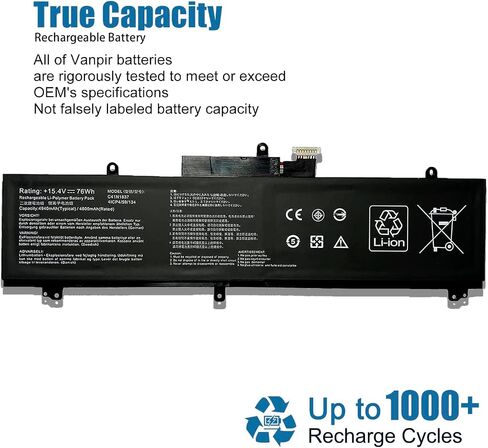 بطارية الكمبيوتر المحمول VANPIR C41N1837 15.4V 76Wh 4940mAh بديلة لـ Asus ROG Zephyrus GA502DU GA502GU GU502DU GU502GU GU502GV GU532GU GU532GV GX502GV GX502GW GX532GV GX532GW Series 0B200-0338 0100 in Saudi Arabia