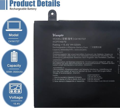بطارية الكمبيوتر المحمول VANPIR C41N1837 15.4V 76Wh 4940mAh بديلة لـ Asus ROG Zephyrus GA502DU GA502GU GU502DU GU502GU GU502GV GU532GU GU532GV GX502GV GX502GW GX532GV GX532GW Series 0B200-0338 0100 in Saudi Arabia