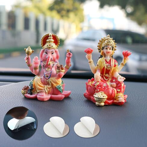Indian God Ganesh Lakshmi Statue - 2.5"H Hindu God Lord Ganesha Idol for Car Decor Goddess Laxmi Figurine for Car Dashboard Decor Diwali Gifts Temple Mandir Altar Shrine Pooja Item in Kuwait