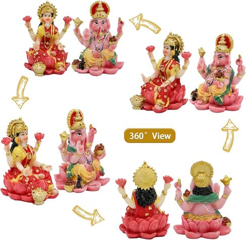 Indian God Ganesh Lakshmi Statue - 2.5"H Hindu God Lord Ganesha Idol for Car Decor Goddess Laxmi Figurine for Car Dashboard Decor Diwali Gifts Temple Mandir Altar Shrine Pooja Item in Kuwait