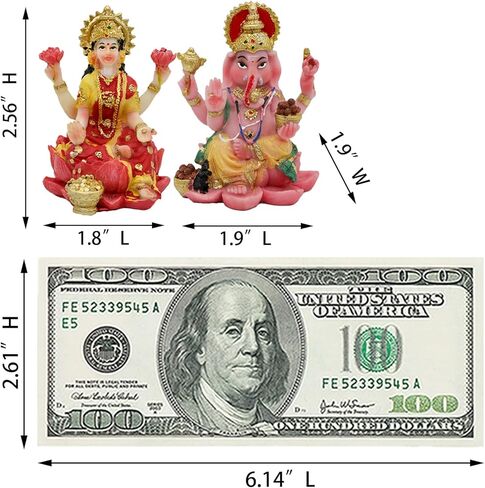 Indian God Ganesh Lakshmi Statue - 2.5"H Hindu God Lord Ganesha Idol for Car Decor Goddess Laxmi Figurine for Car Dashboard Decor Diwali Gifts Temple Mandir Altar Shrine Pooja Item in Kuwait