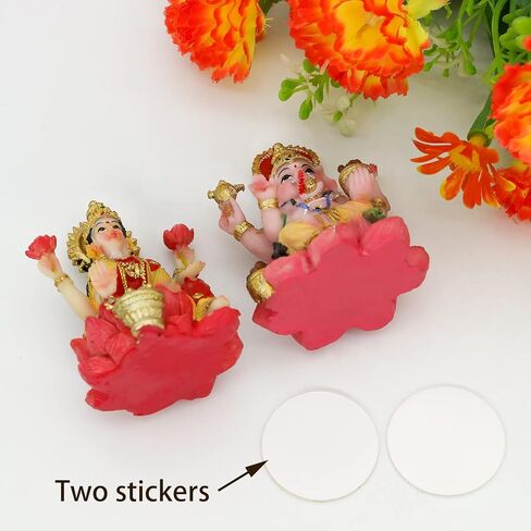 Indian God Ganesh Lakshmi Statue - 2.5"H Hindu God Lord Ganesha Idol for Car Decor Goddess Laxmi Figurine for Car Dashboard Decor Diwali Gifts Temple Mandir Altar Shrine Pooja Item in Kuwait