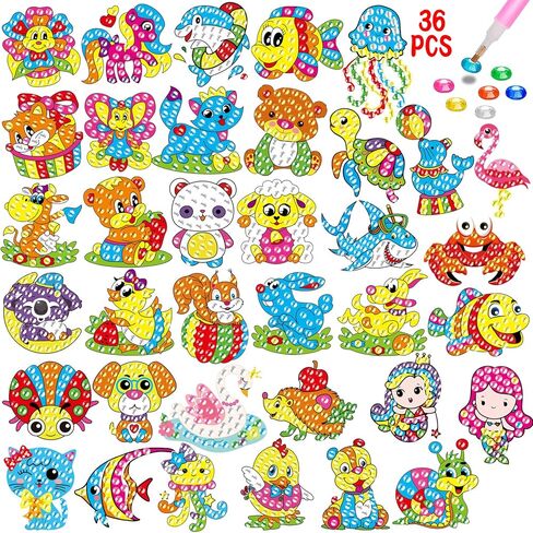 Diamond Painting Stickers Kits for Kids, ACSAUMMY 40 pcs Cute Diamond Arts Paintings Stickers 5D DIY Cartoon Diamond Painting for Kids Mosaic Stickers Gem Arts and Crafts for Kids and Adults Beginners in Kuwait